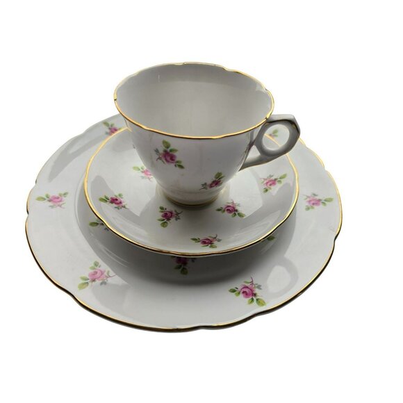 VTG Royal Kent Bone China Rosebuds Teacup Saucer Plate Staffordshire England - Picture 1 of 10